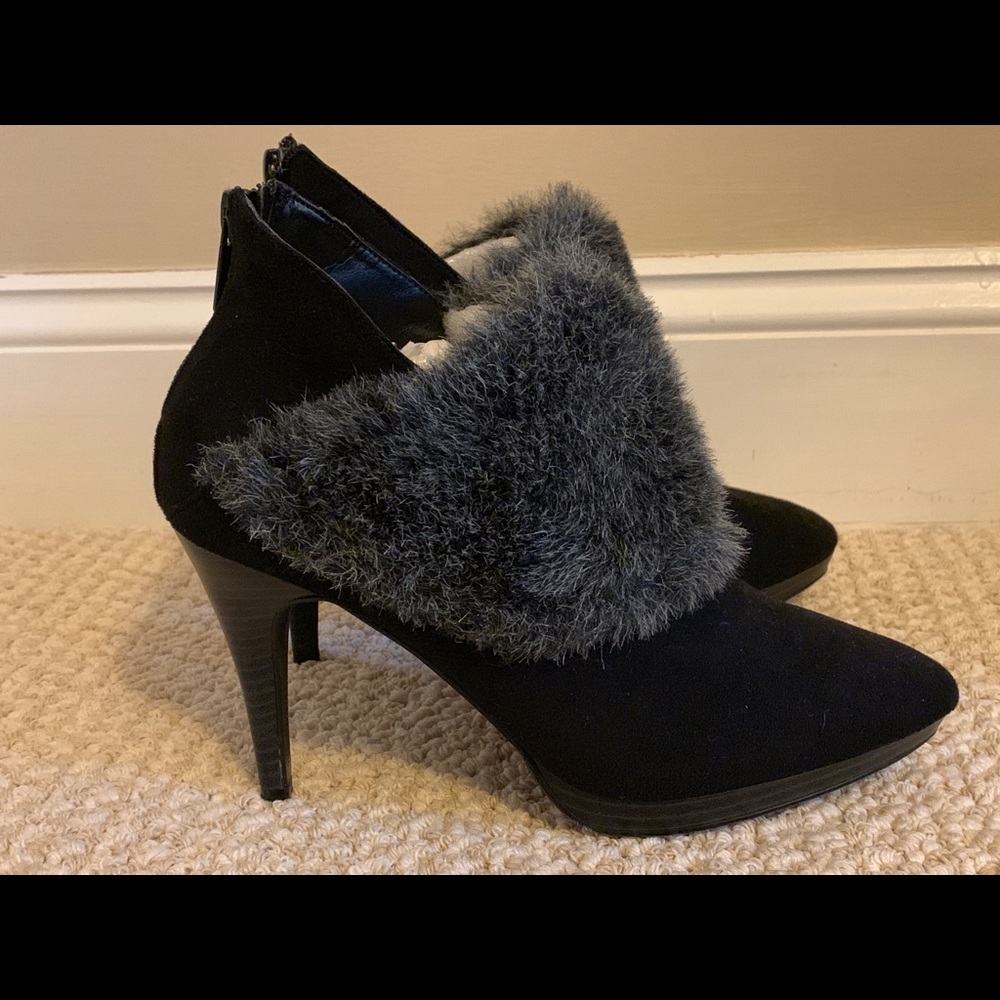 Black Heels with Fur Trim.